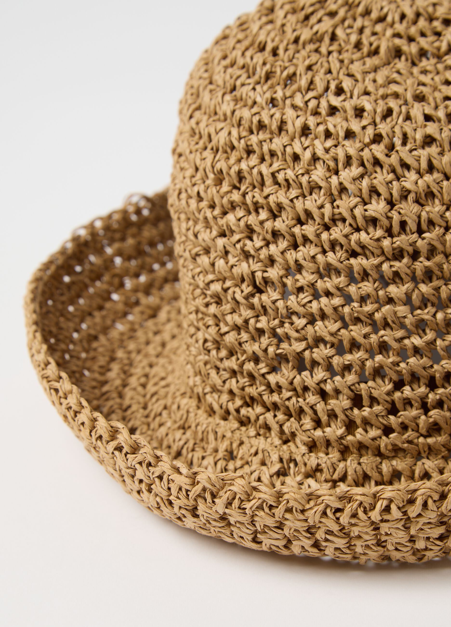 Beige cloche hat in woven straw