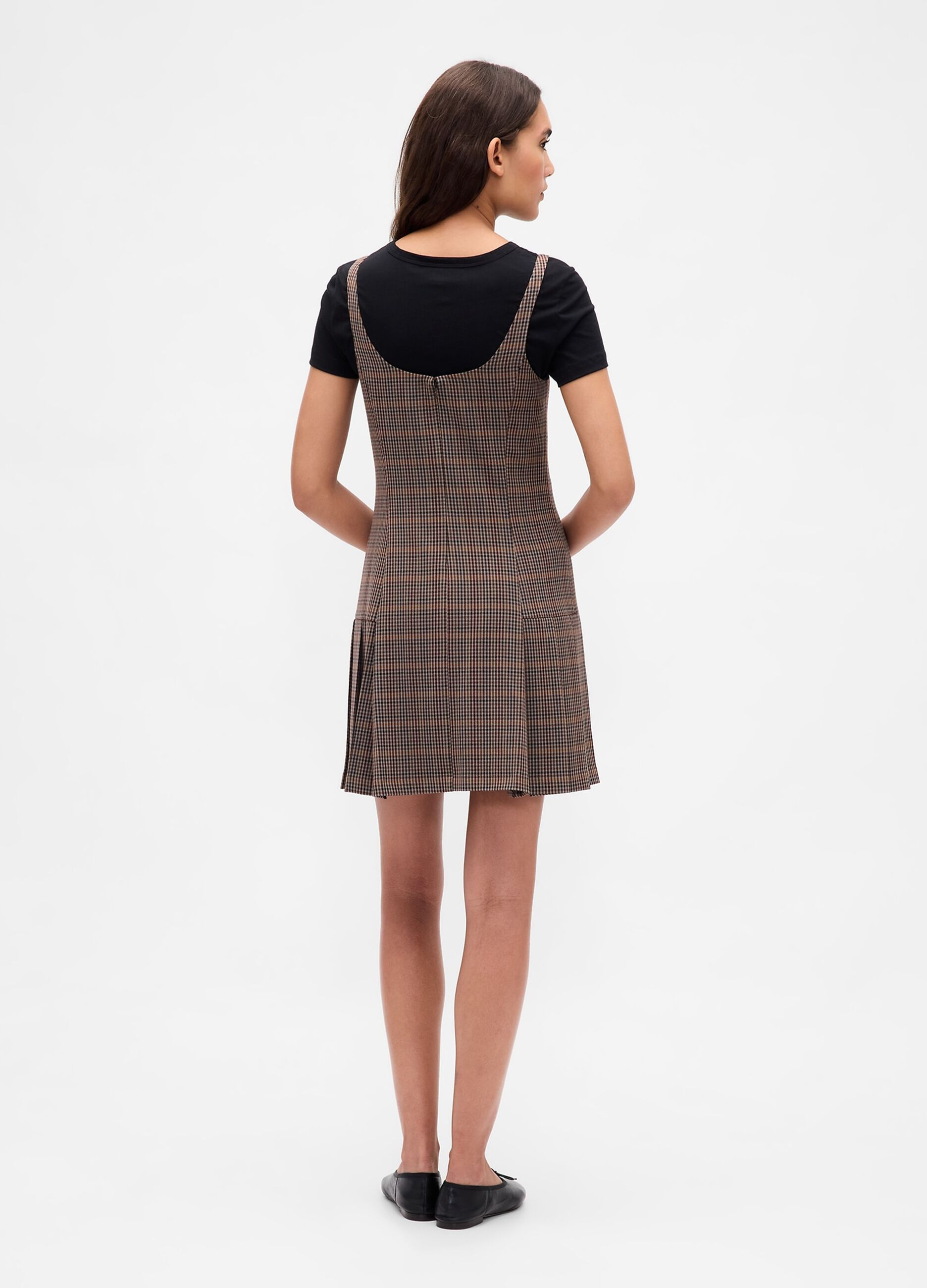 Brown plaid dress with check detailing