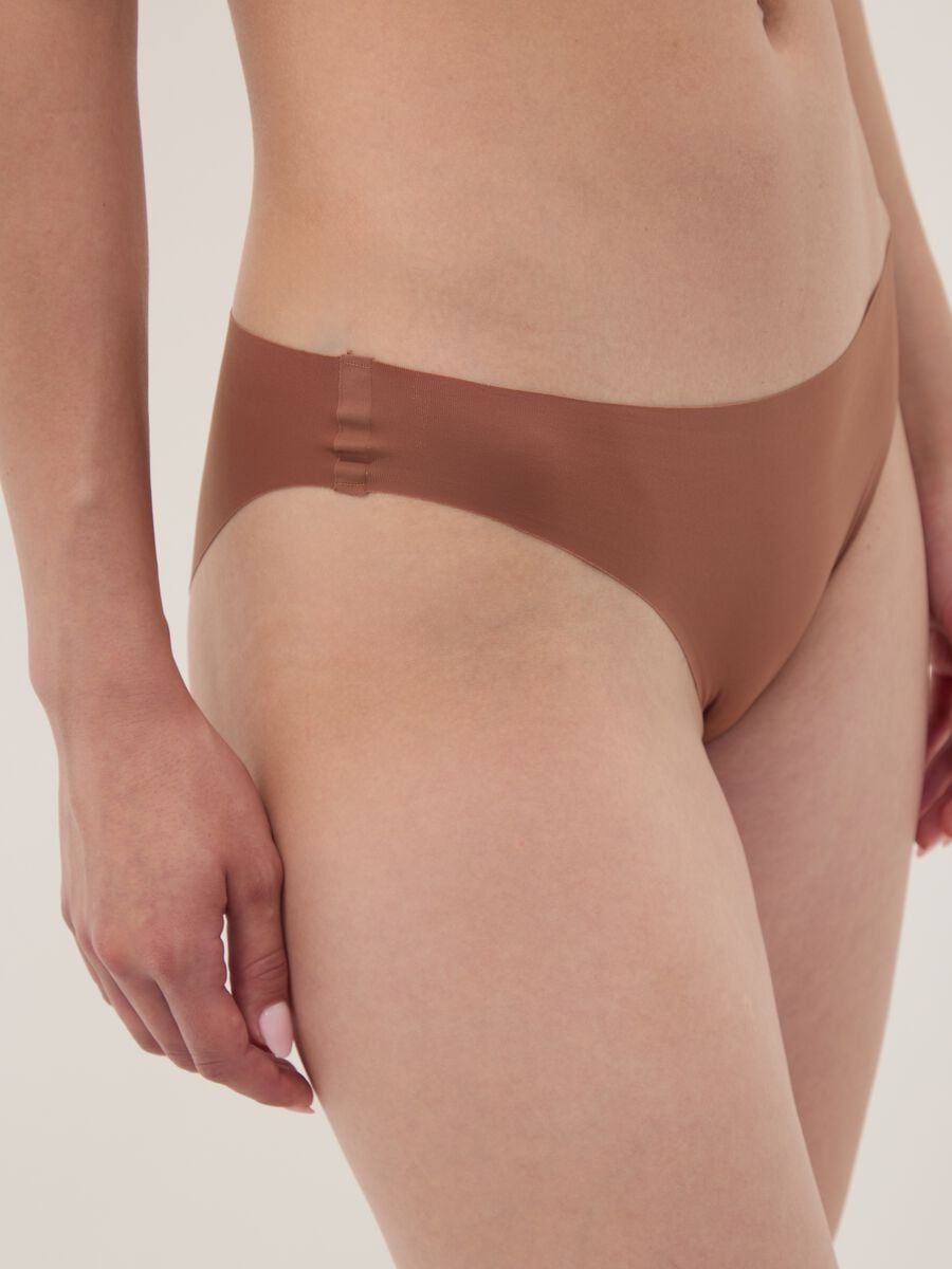 Slip marrone in microfibra elasticizzata a vita regular_3