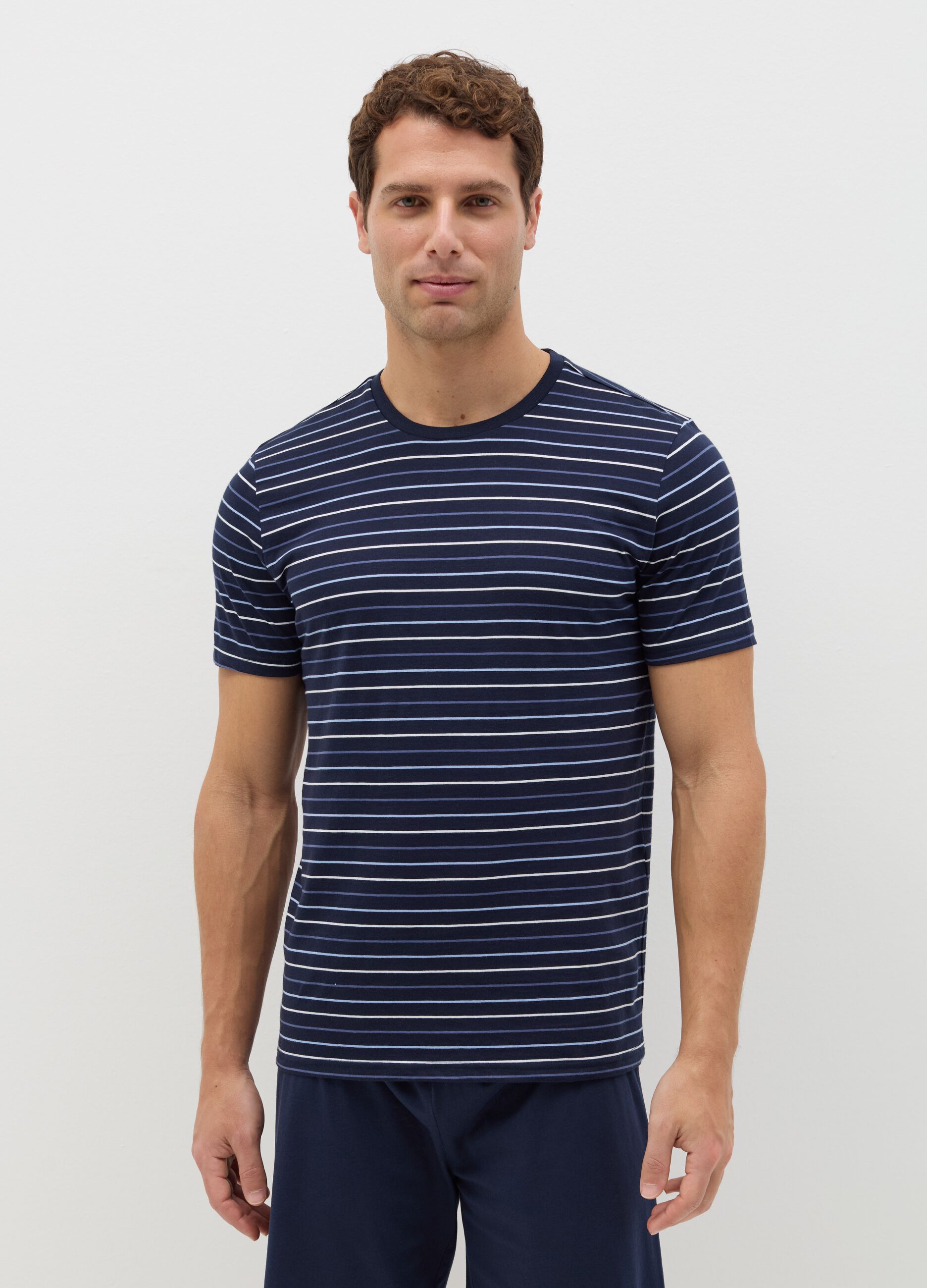 Short cotton pyjamas with striped pattern