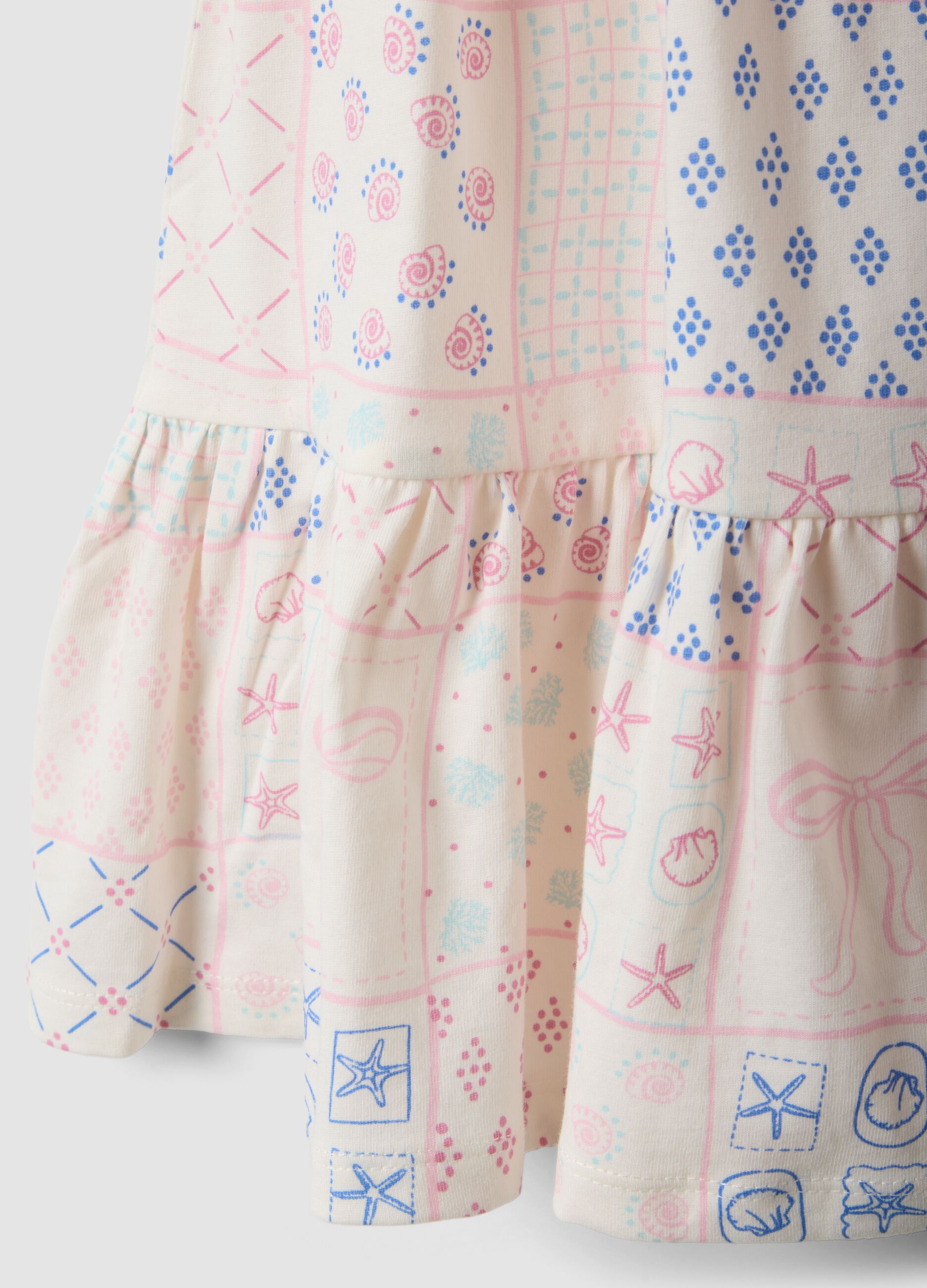 White and pink pure cotton girls&rsquo; dress, regular fit with printed pattern