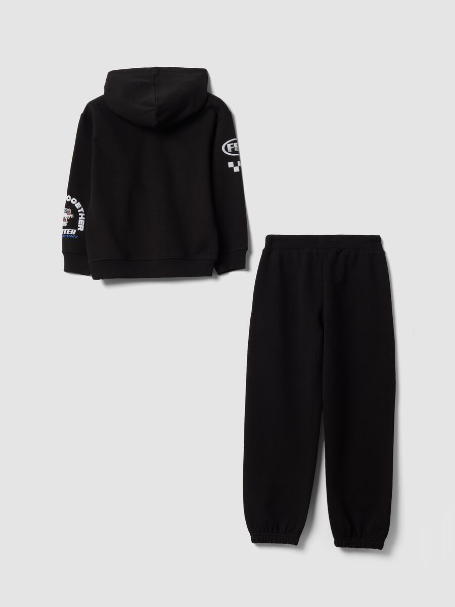 Black cotton-blend tracksuit with hood and sporty prints for boys_2