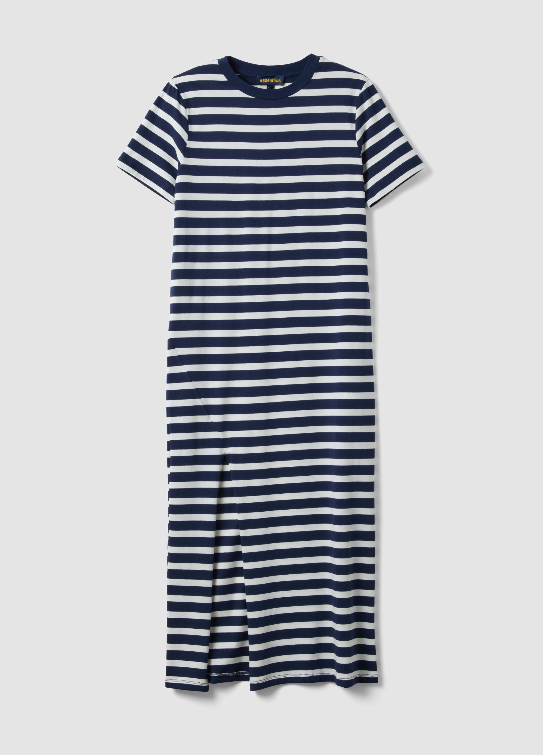 Blue striped stretch cotton maxi dress
