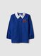 Blue boys&rsquo; school apron with zip and go-kart embroidery_0