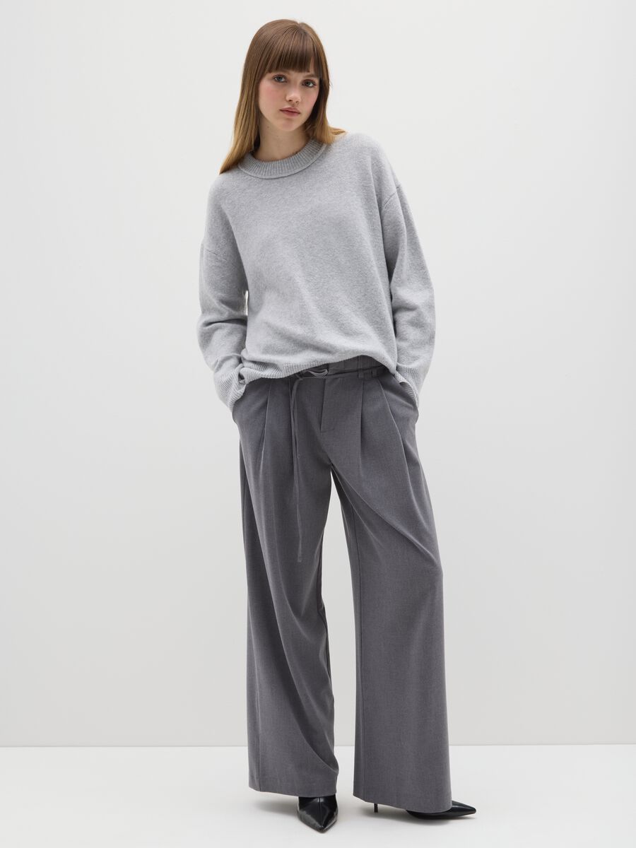 Pantaloni wide leg grigi con fiocco_0