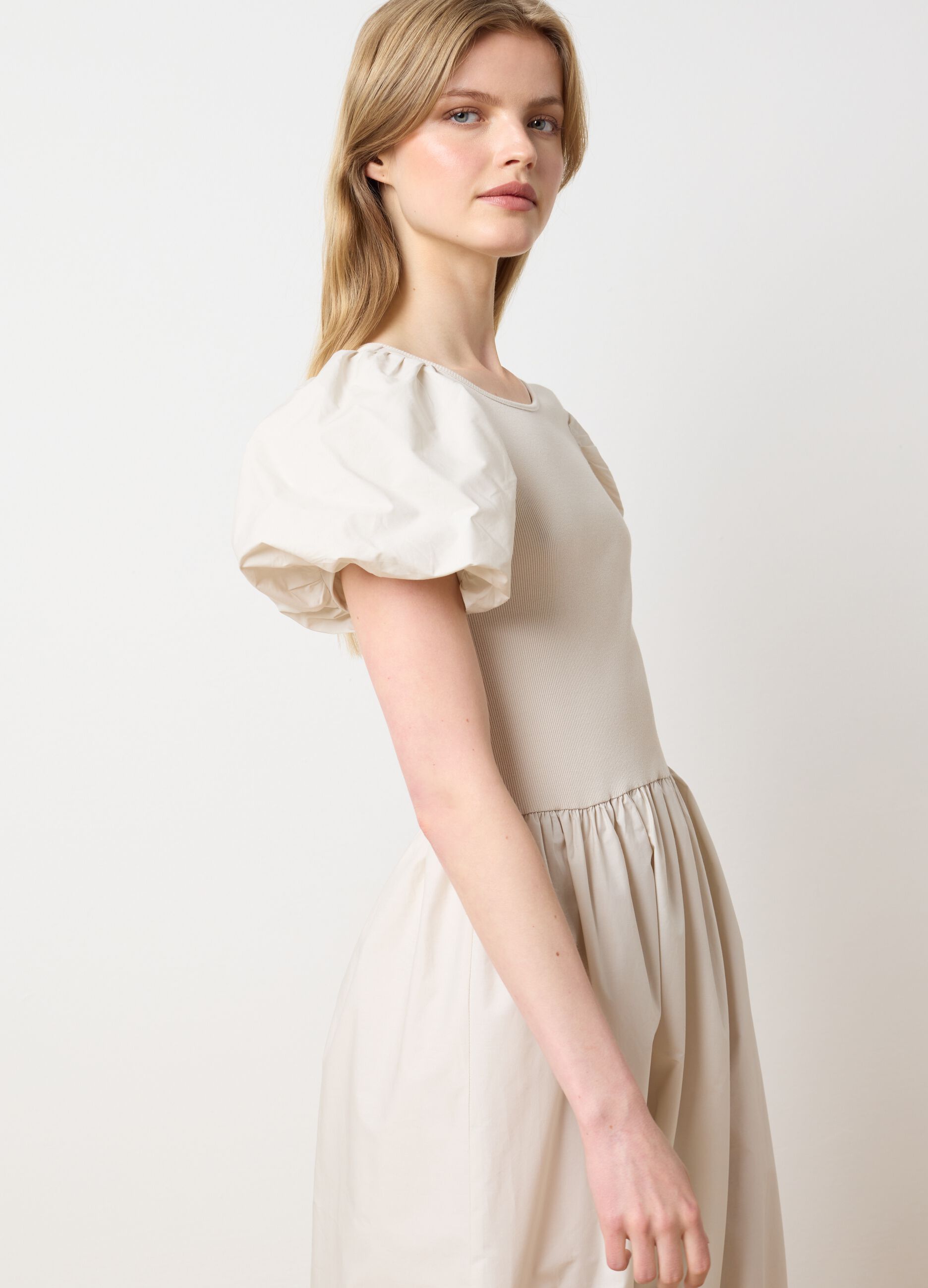 Abito lungo da donna in puro cotone beige regular fit