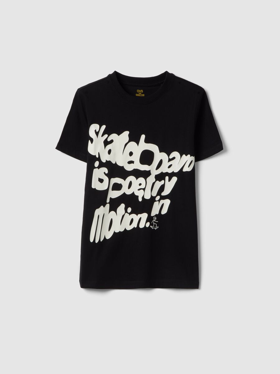 Boy's black pure cotton regular fit T-shirt with print_0