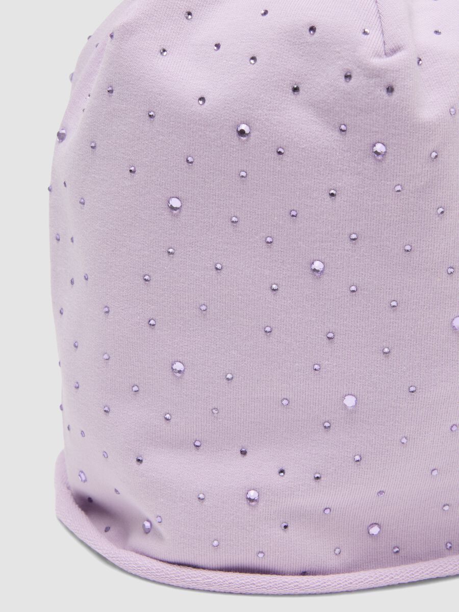 Purple stretch cotton hat with rhinestones for girls_2