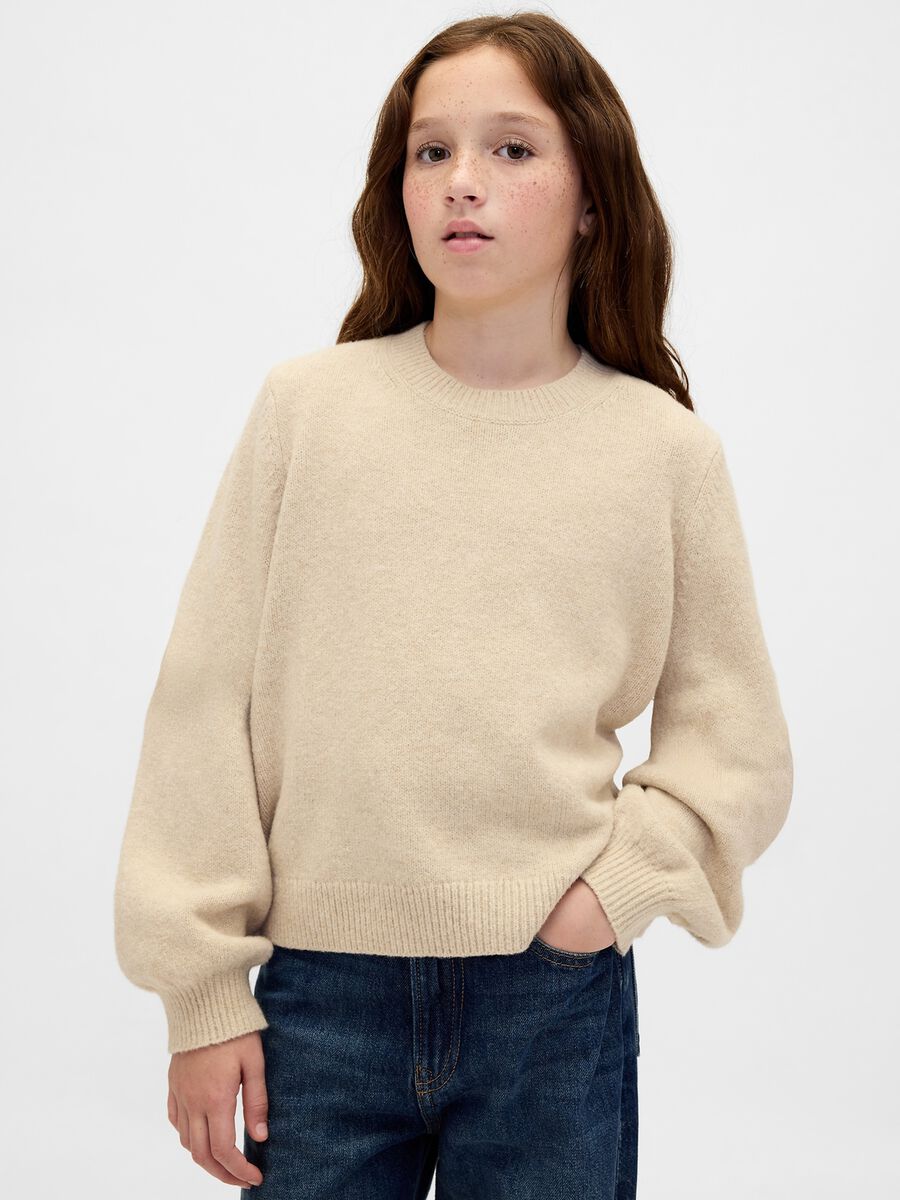 Beige cotton blend jumper for girls_0
