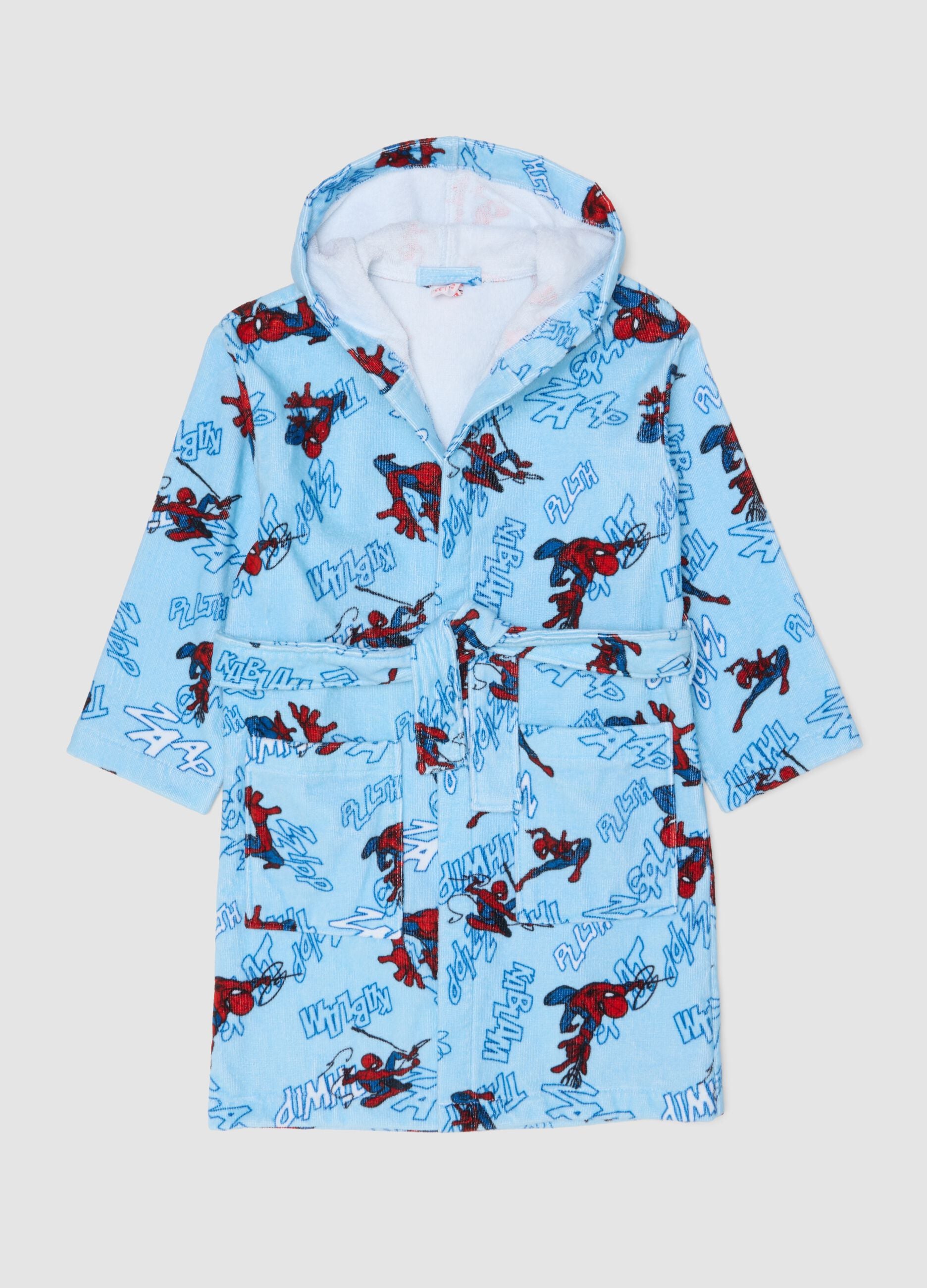 Blue pure cotton hooded MARVEL Spider-Man bathrobe for boys