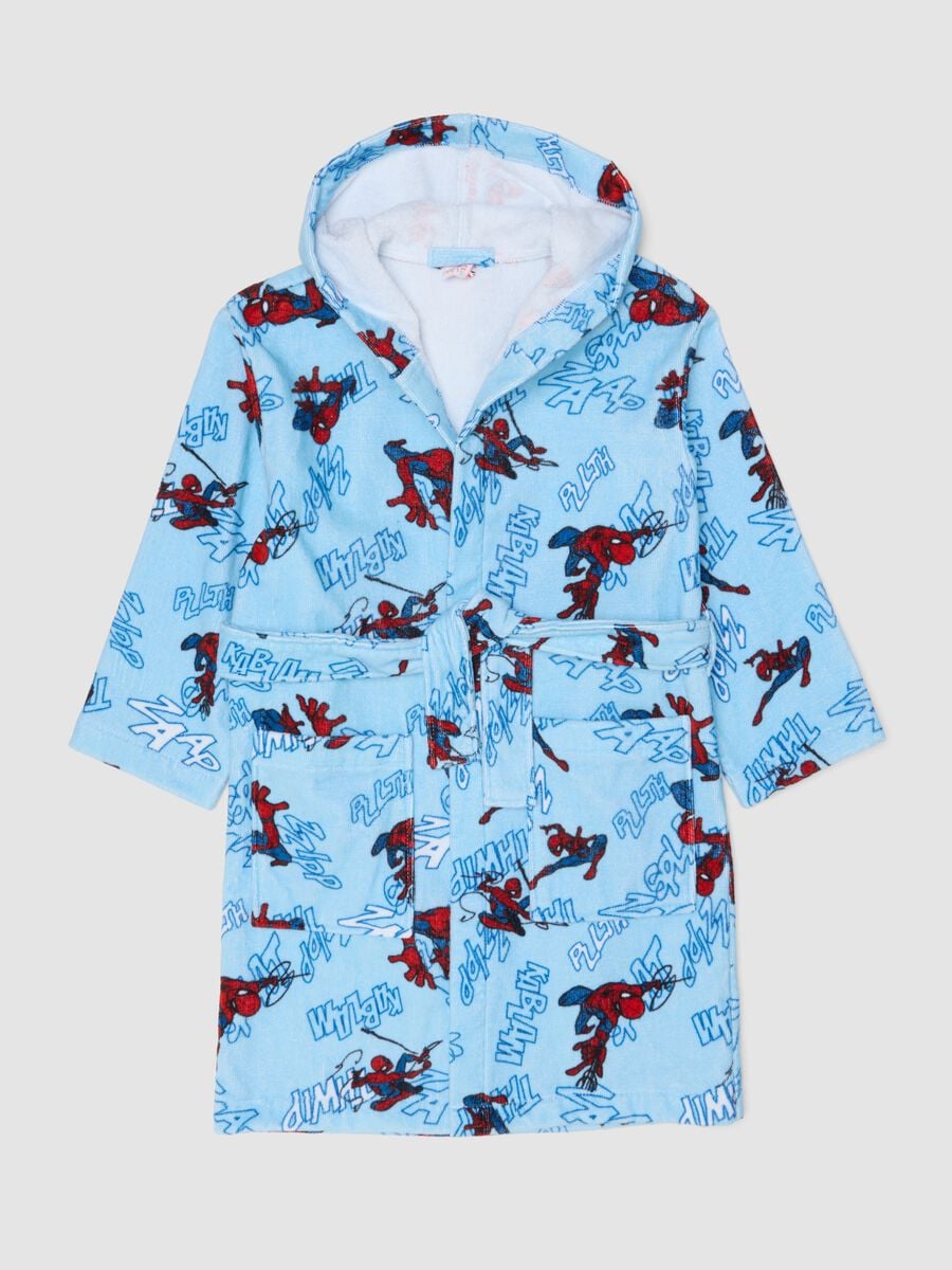 Blue pure cotton hooded MARVEL Spider-Man bathrobe for boys_0