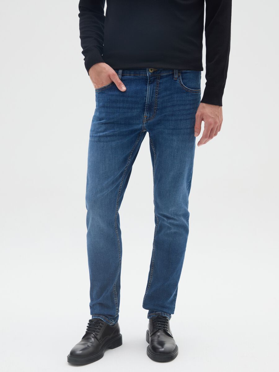 Jeans in denim blu in cotone elasticizzato slim fit_1
