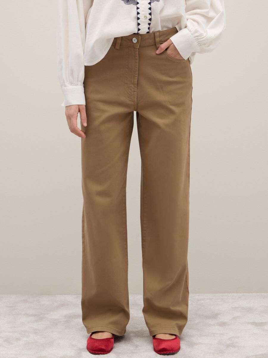Dark Beige Straight Leg Trousers_1