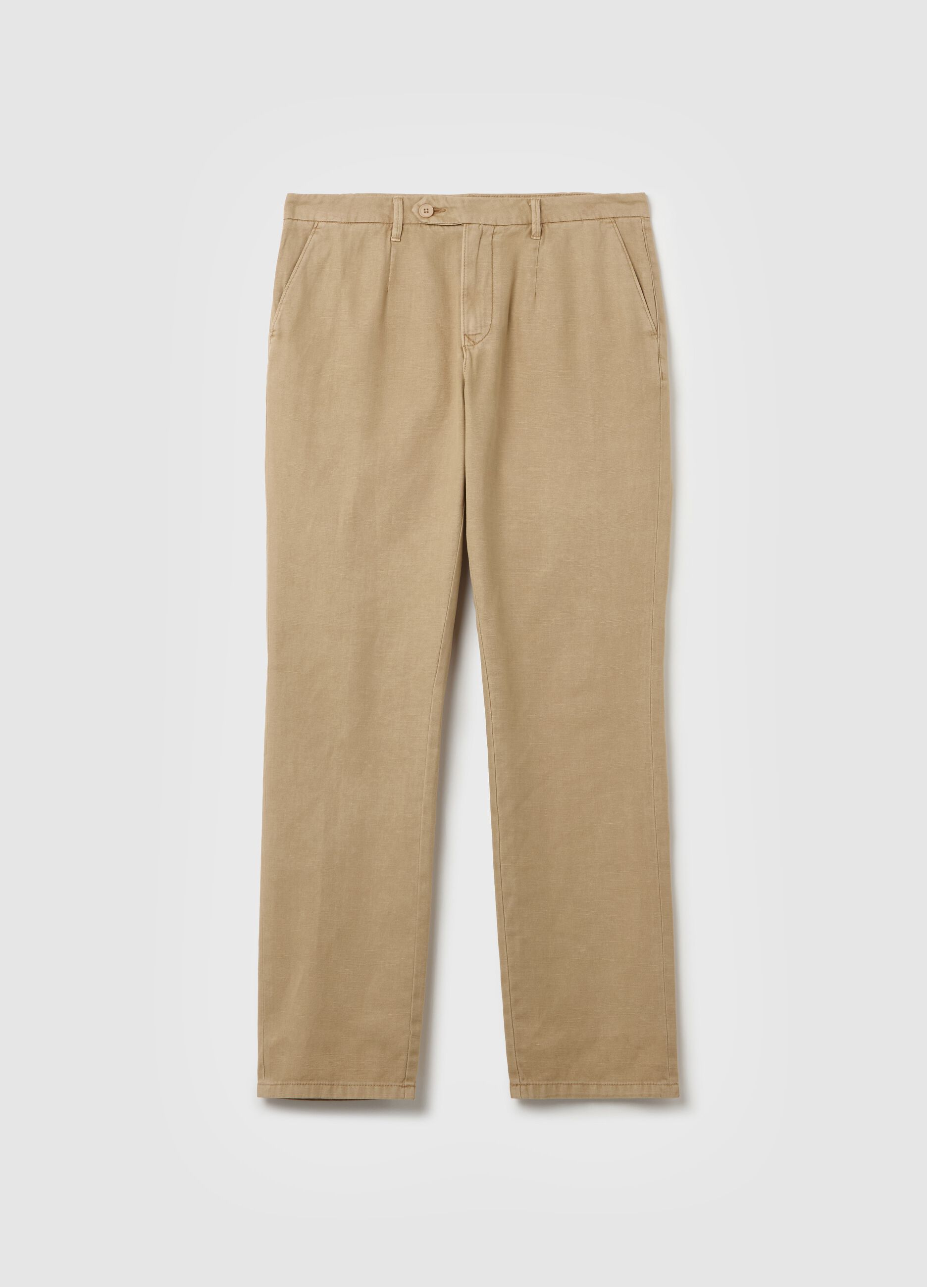 Chino trousers in beige linen and cotton