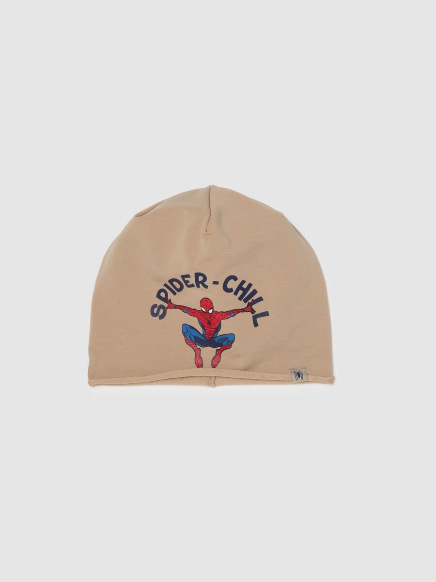 Beige stretch cotton children's cap with Spider-Man print_0