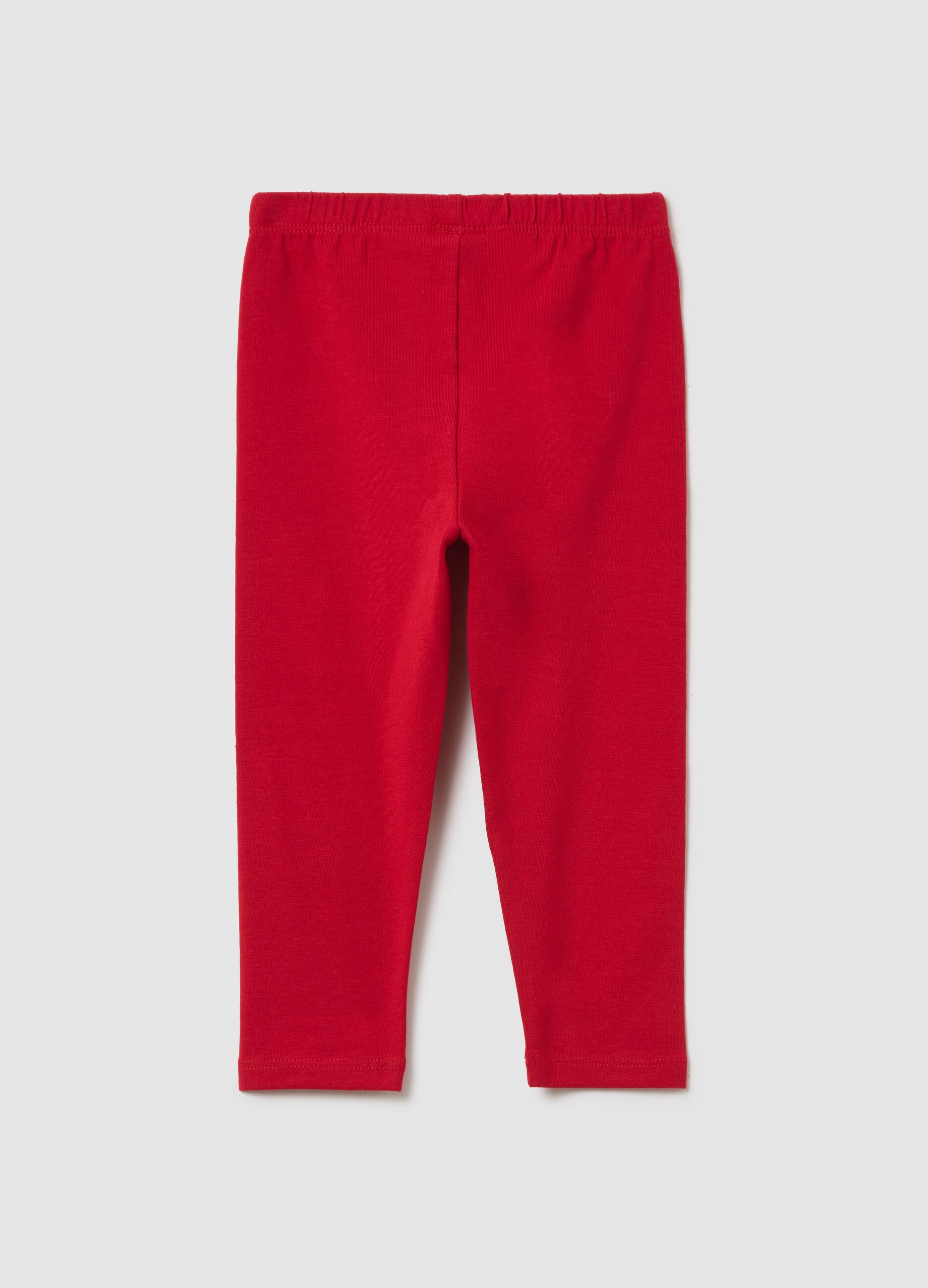 Girls' red regular fit stretch cotton leggings