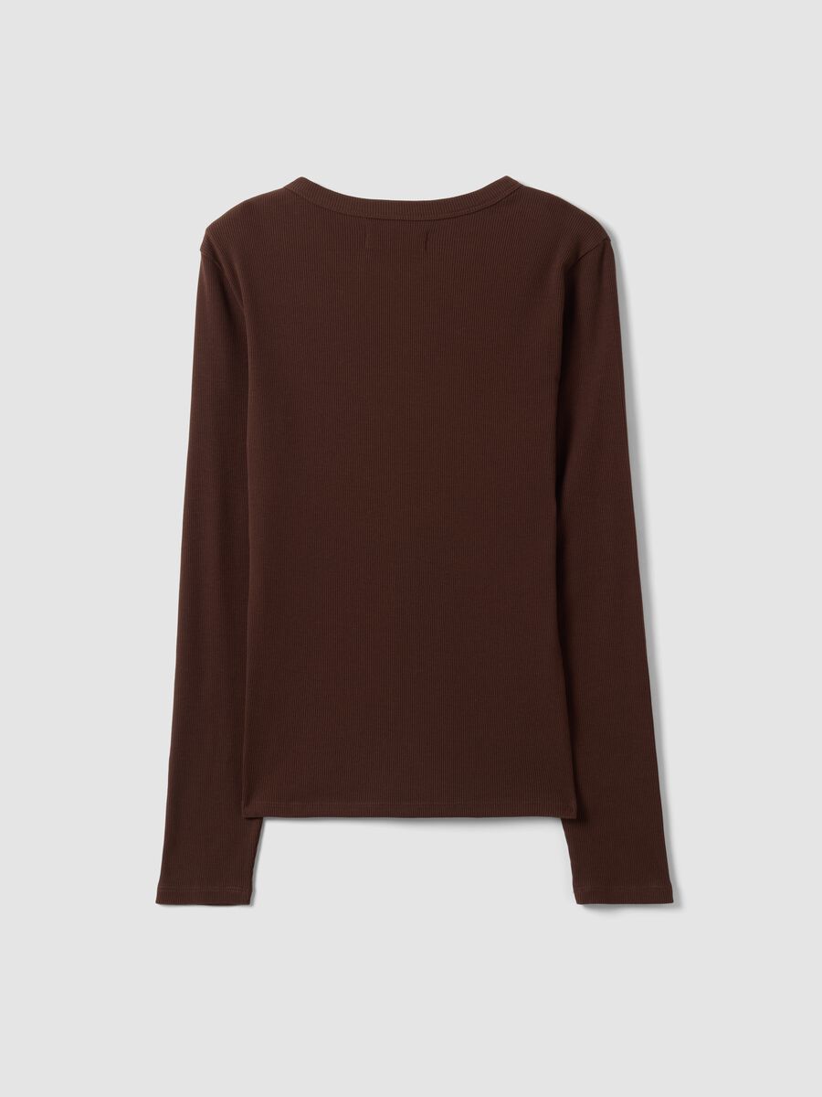 T-shirt marrone a maniche lunghe in puro cotone_6
