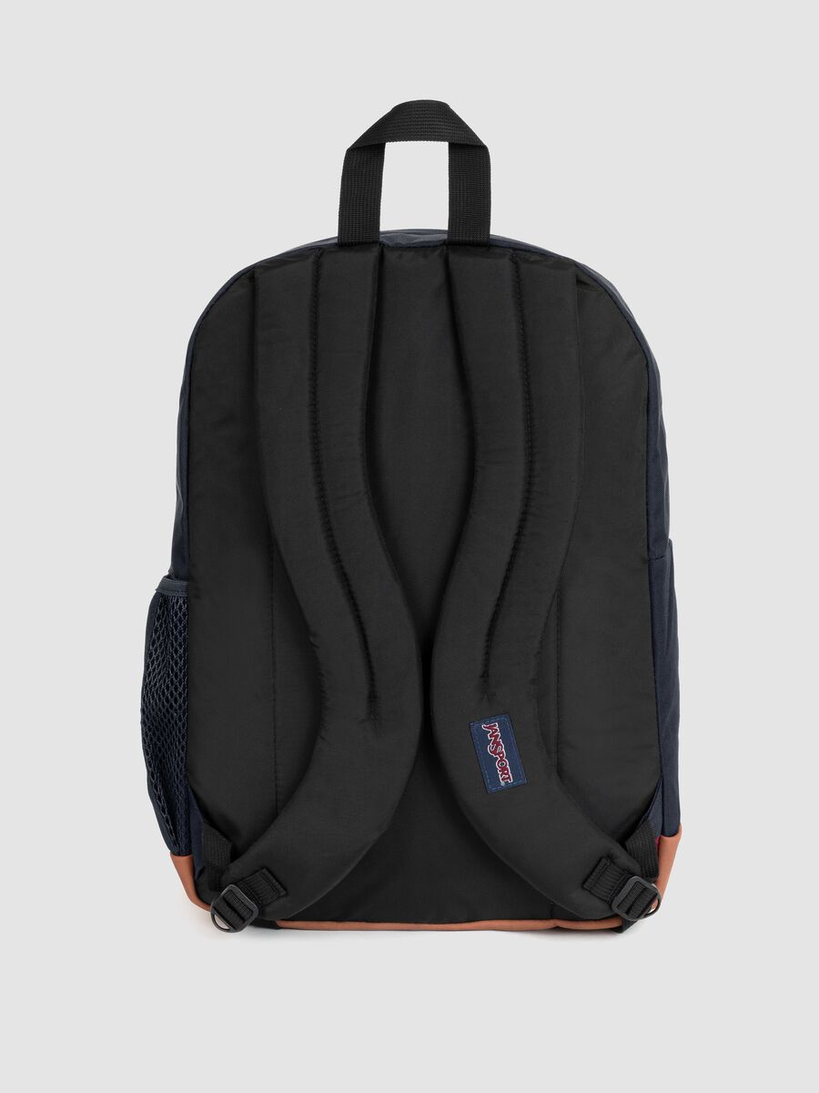 Zaino blu con fondo marrone e tasche esterne_1