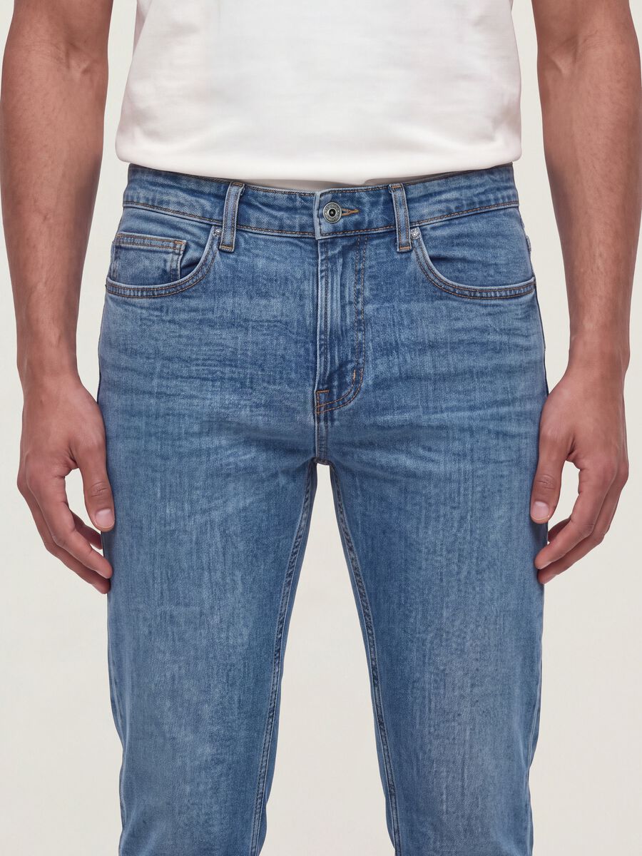 Blue slim-fit stretch cotton jeans_3