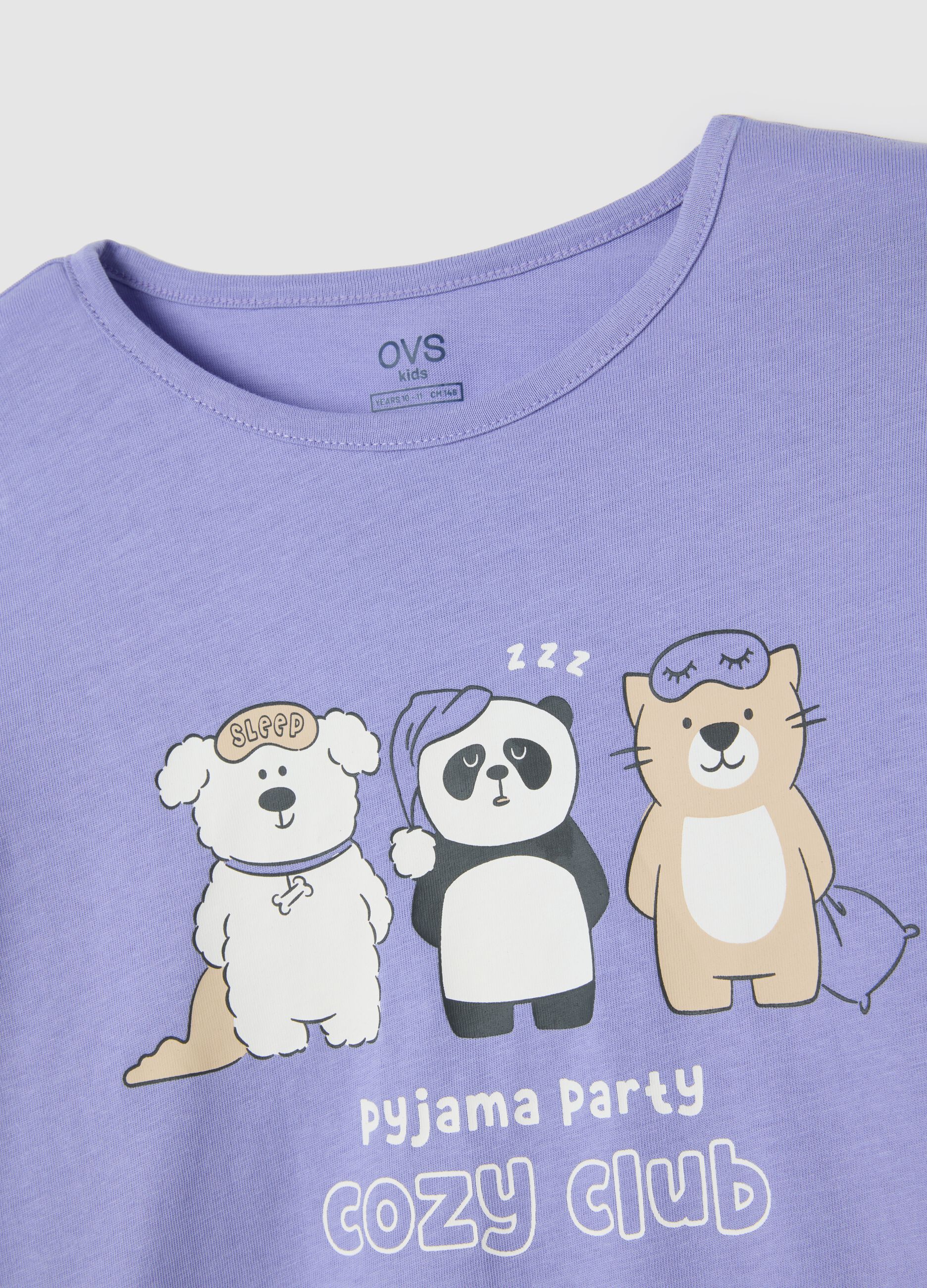 Girl's Purple Cotton Pyjamas with Print