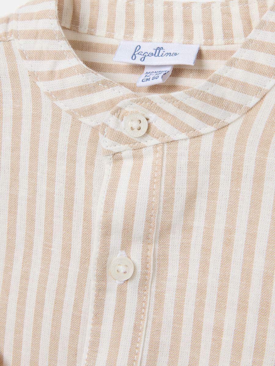 Multicolour regular fit cotton and linen blend child's shirt with mandarin collar_3