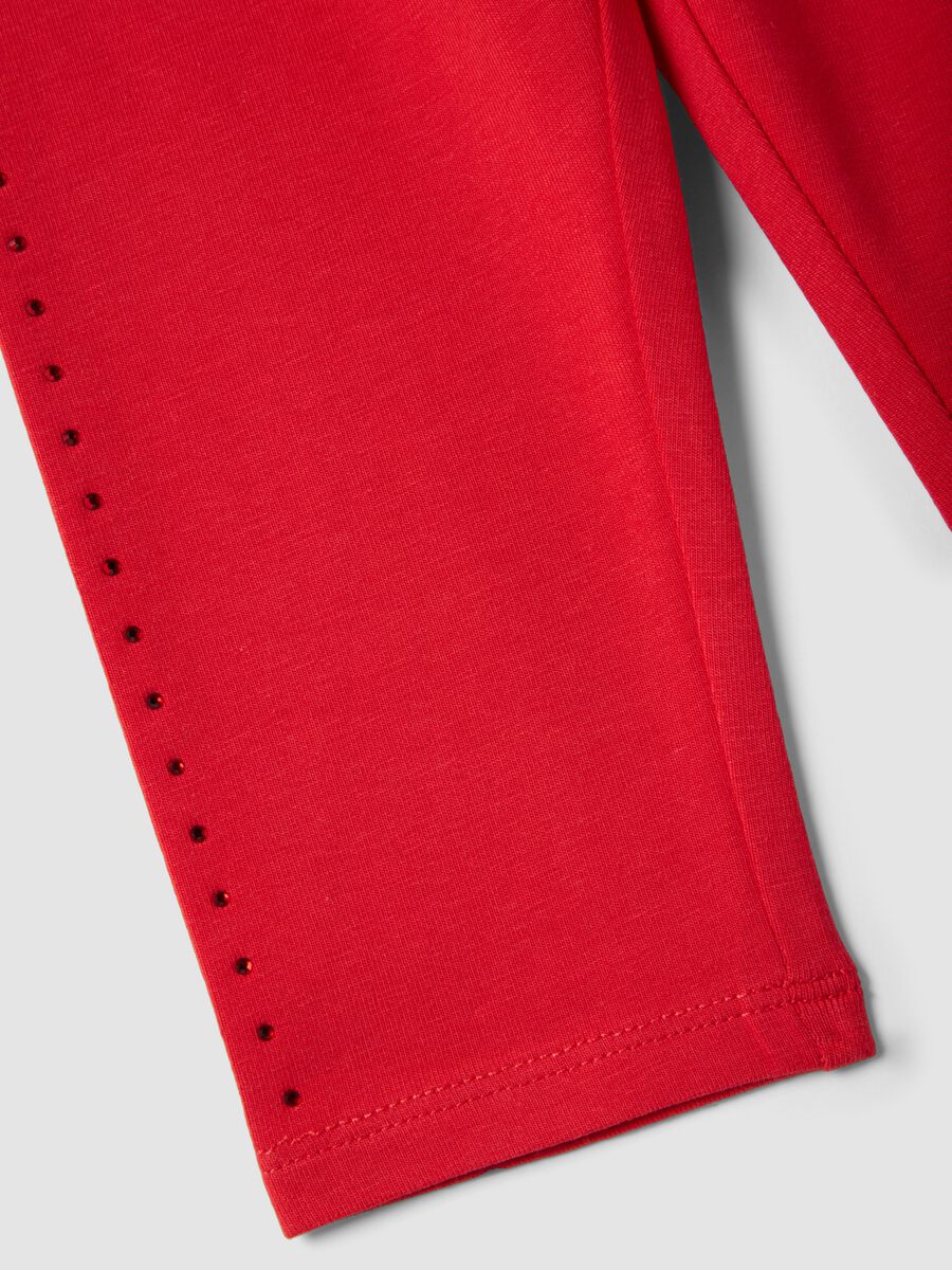 Girls' Red Slim Fit Cotton Stretch Leggings_3
