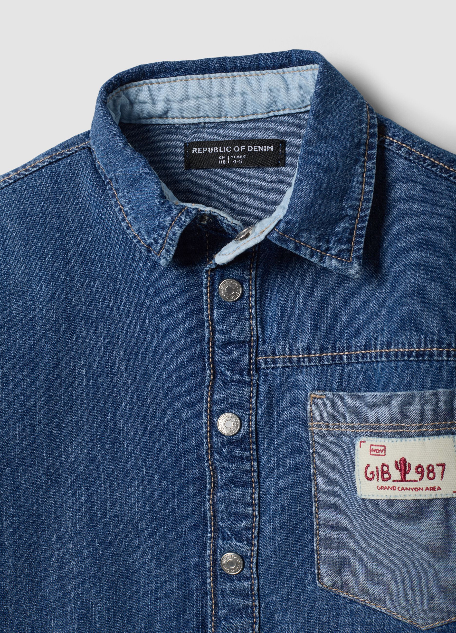 Blue denim short-sleeve pure cotton shirt