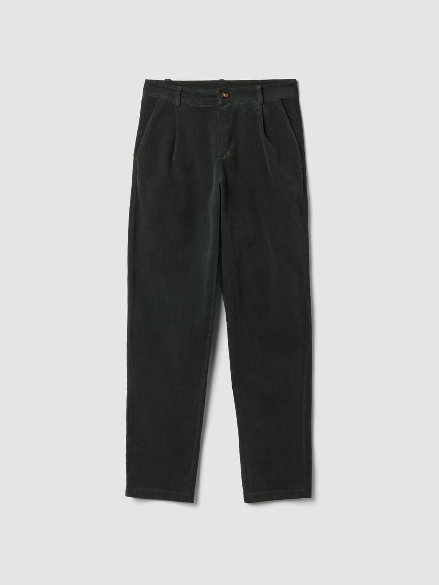 Green regular-fit ribbed stretch-cotton trousers_0