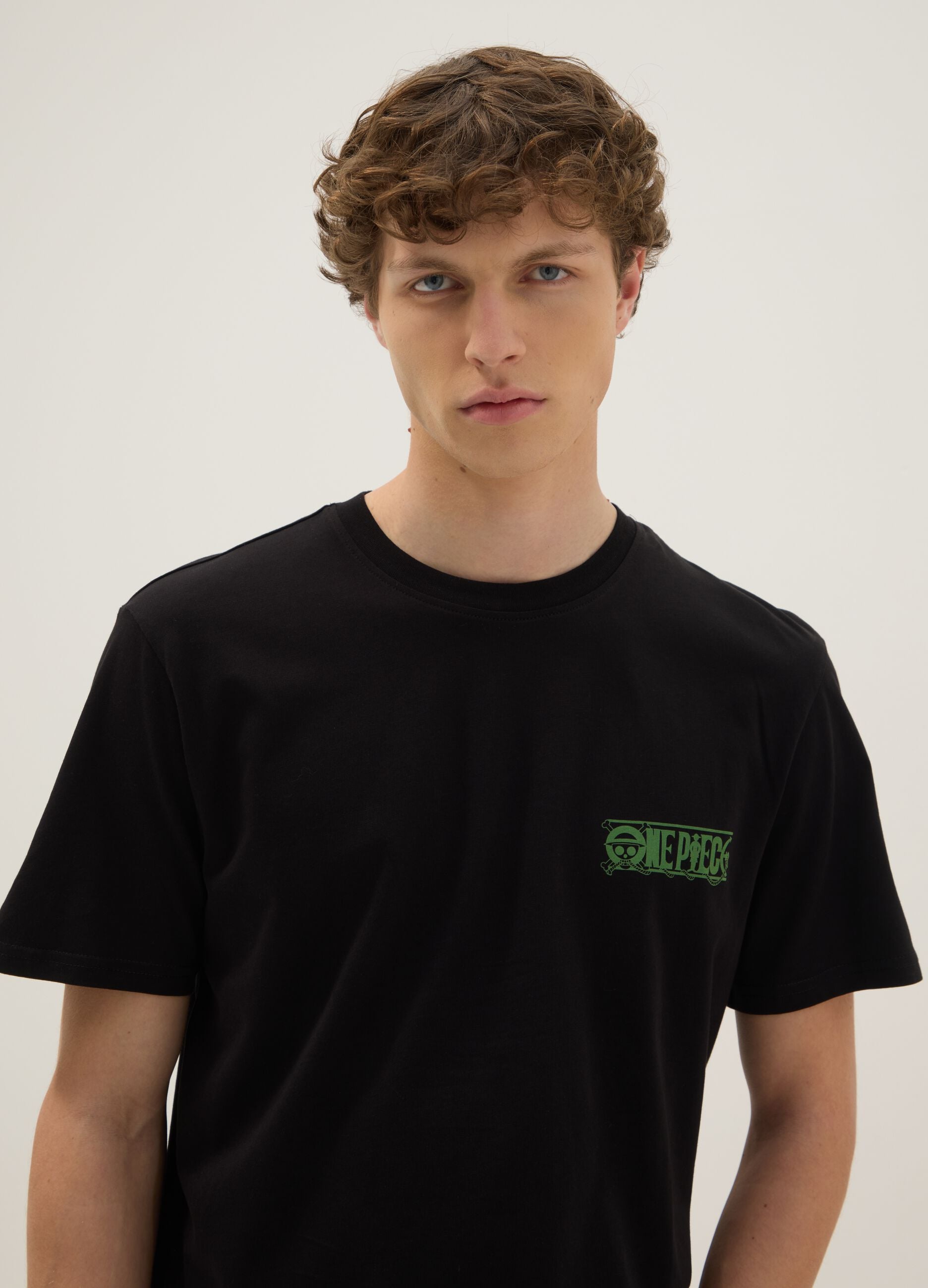 Black One Piece print T-shirt in pure cotton, relaxed fit