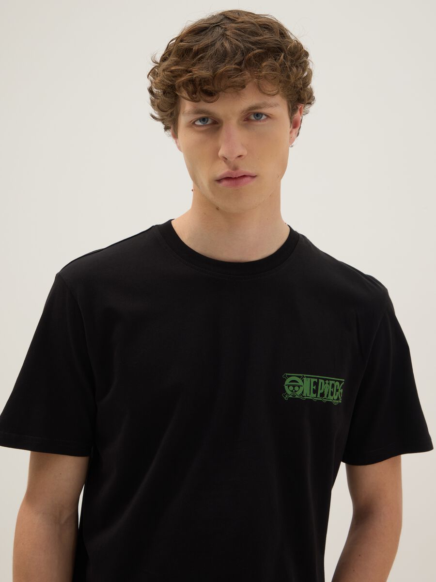 T-shirt nera con stampa One Piece in puro cotone relaxed fit_3