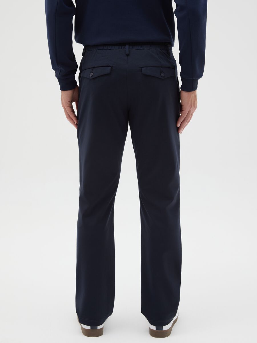 Blue cotton blend regular fit chino trousers_2