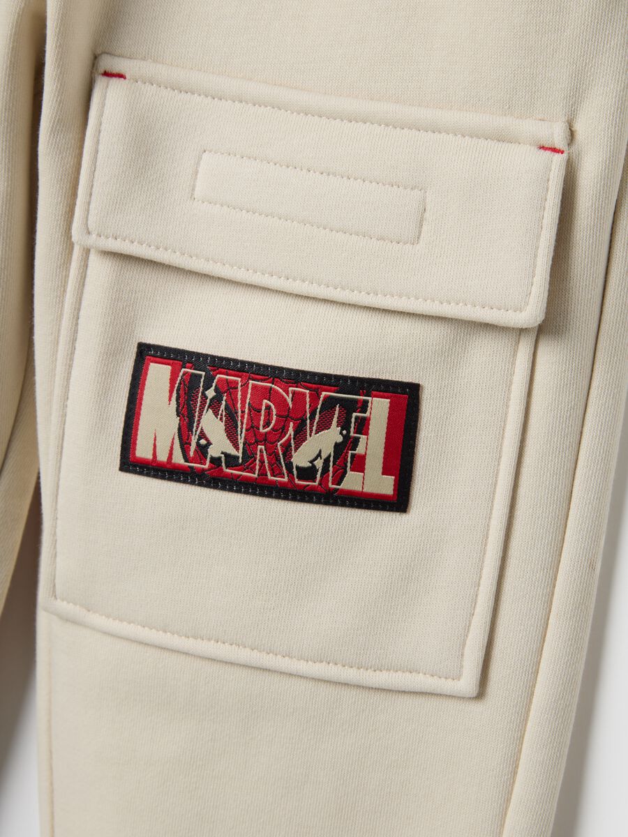Children's beige cotton-blend joggers regular fit with SpiderMan logo_3