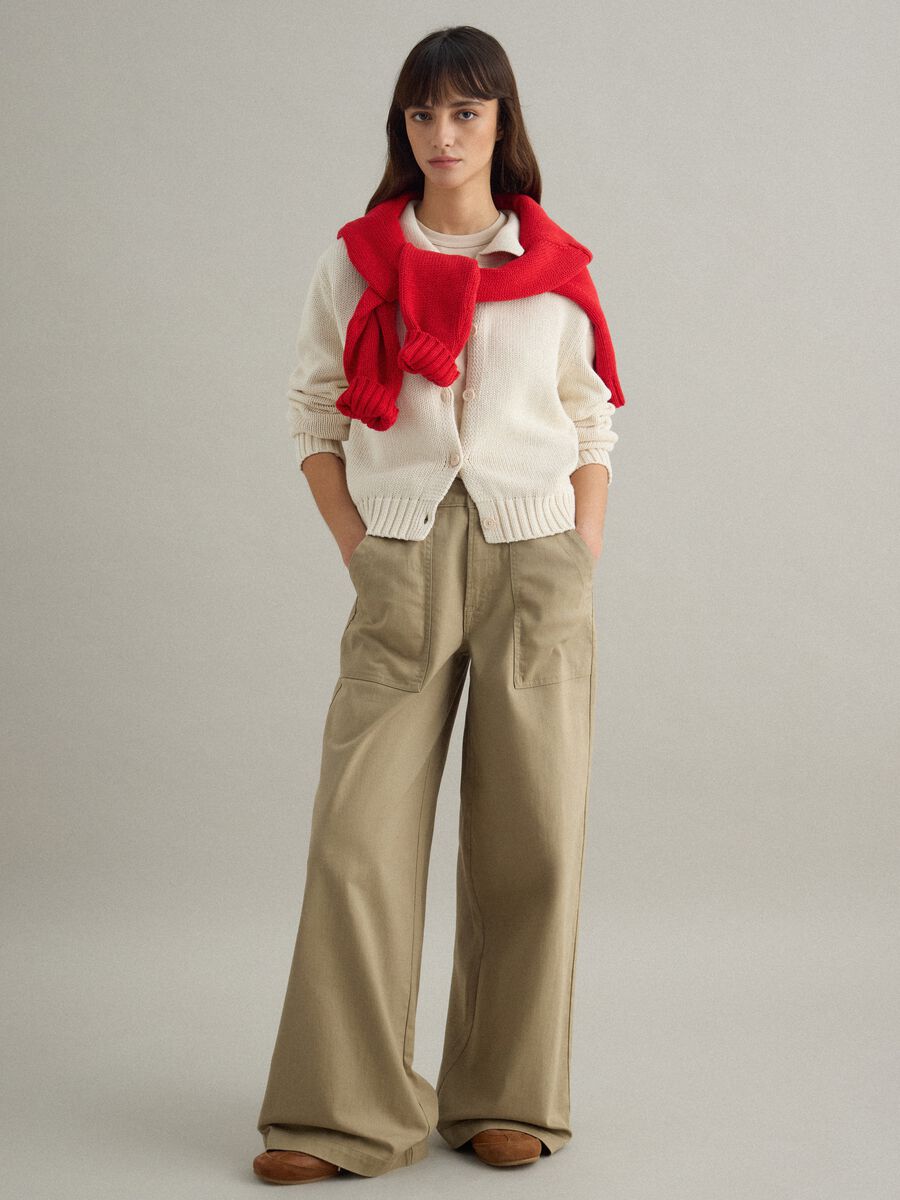 Cardigan beige in puro cotone regular fit con collo polo_3