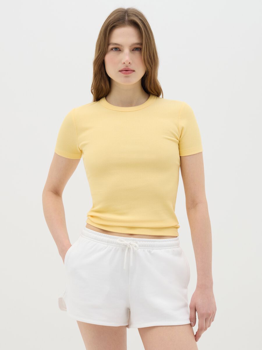 Yellow short-sleeved stretch cotton T-shirt OVS_0