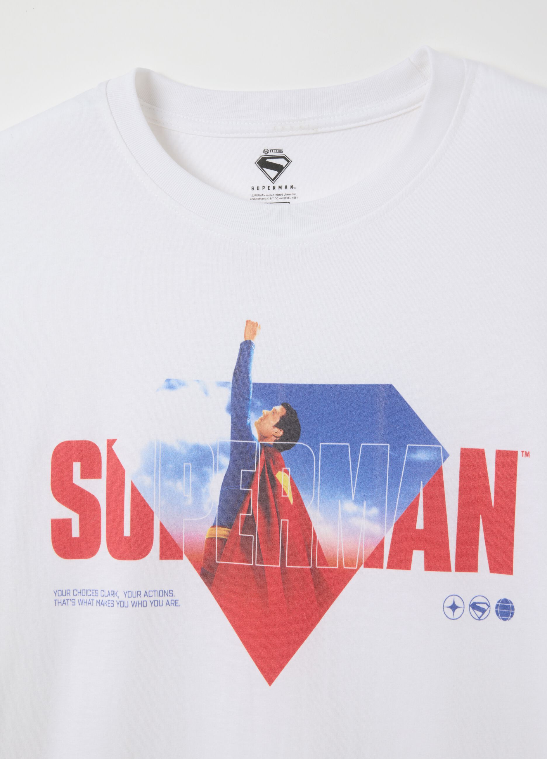 Men's pure cotton white T-shirt with Superman print