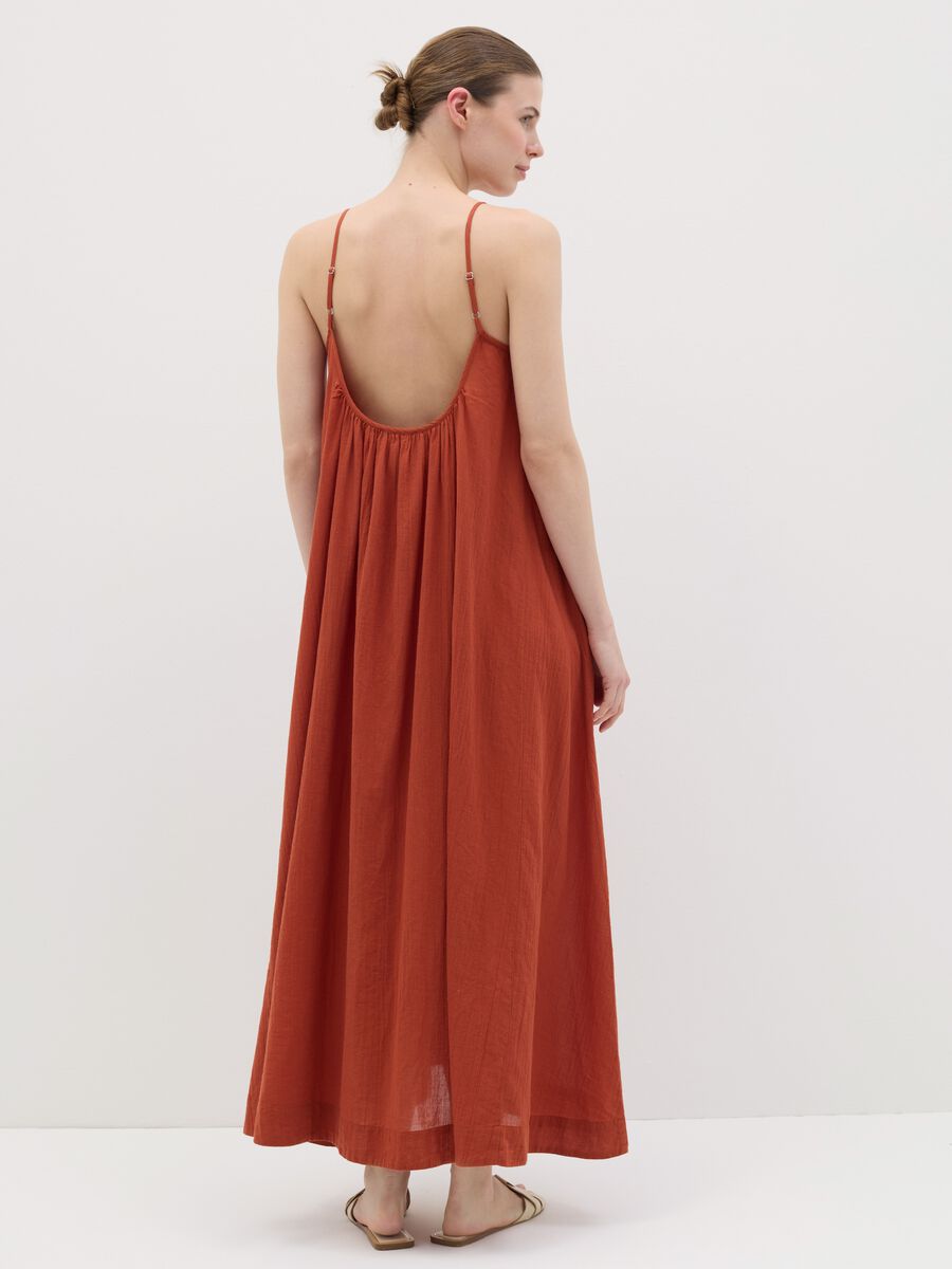 Women's orange full-length sleeveless dress in 100% cotton_3