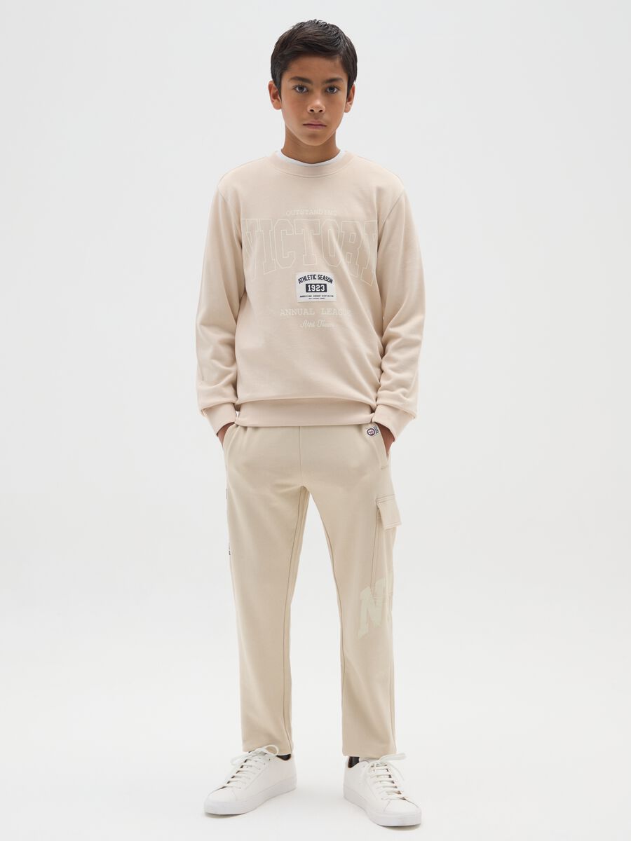 Boy's beige regular fit pure cotton joggers_0