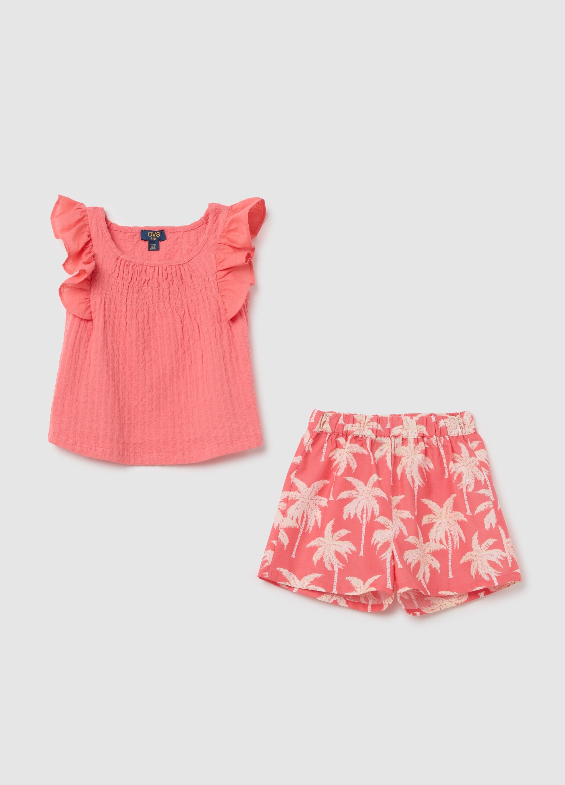 Girls' summer set in stretchy pink cotton