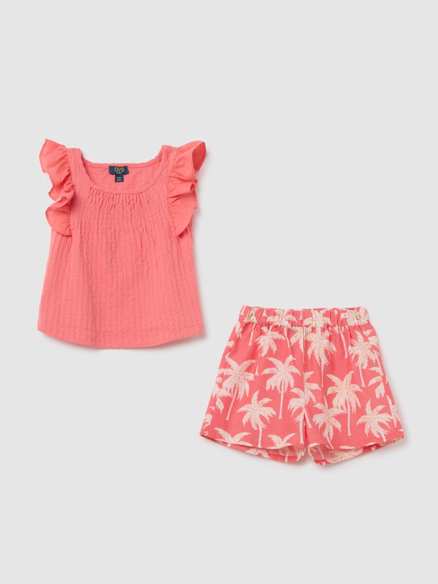 Girls' summer set in stretchy pink cotton_0