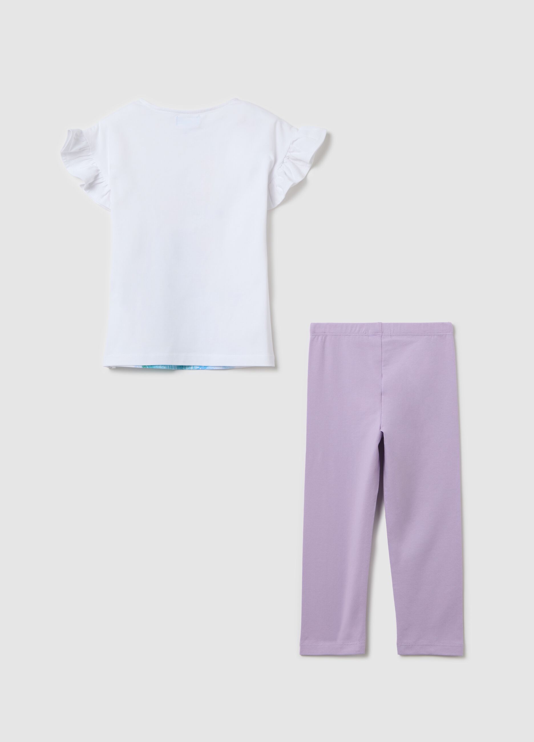 Jogging set bianco e viola in cotone stretch stampa Elsa