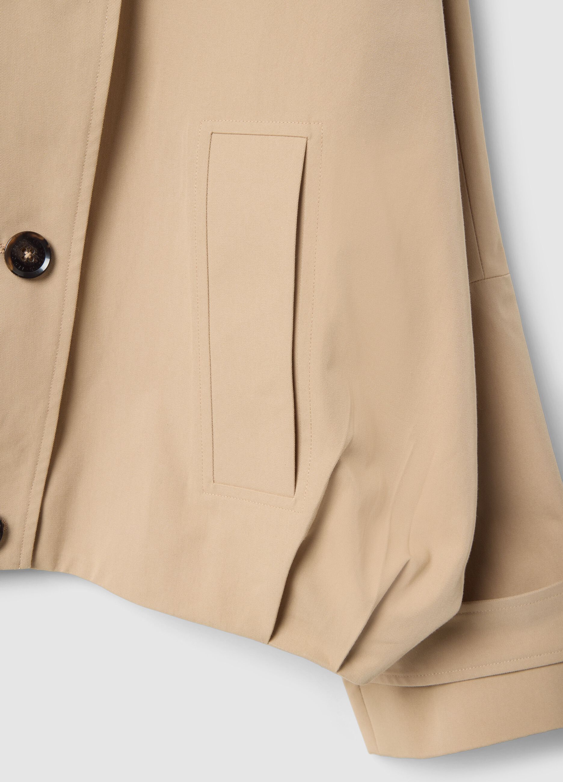 Trench corto in misto cotone beige regular fit con cappuccio