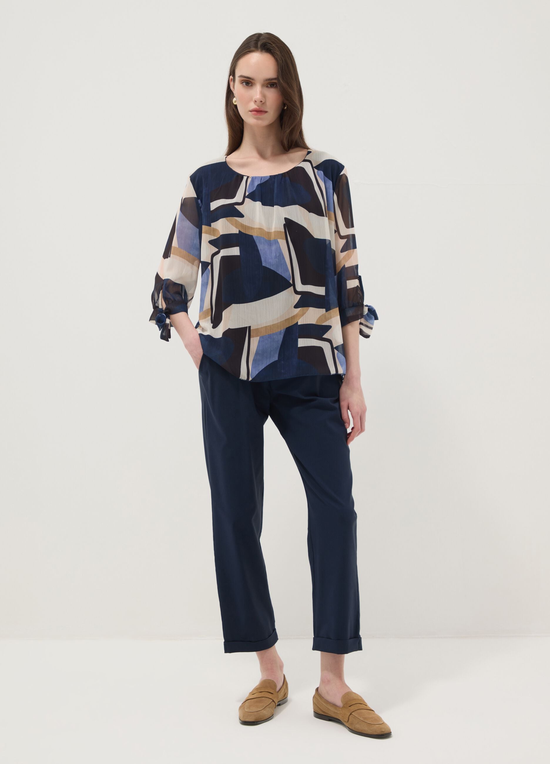 Blue stretch viscose trousers, regular fit