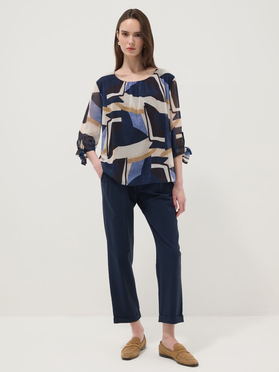 Pantaloni blu in viscosa elasticizzato regular fit_0