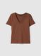 Short-sleeve brown pure cotton T-shirt, regular fit, deep V-neck_4