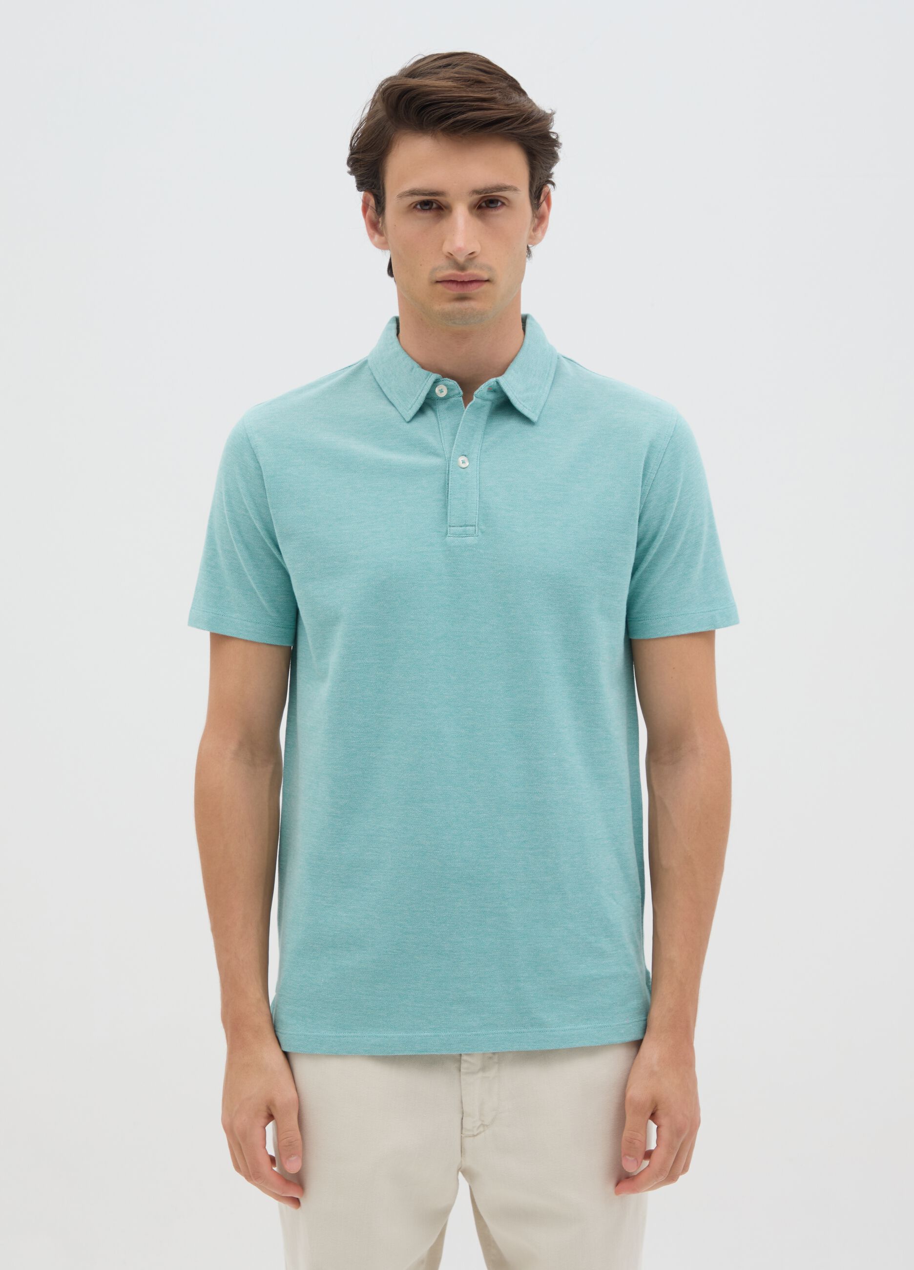Polo da uomo in puro cotone azzurro regular fit