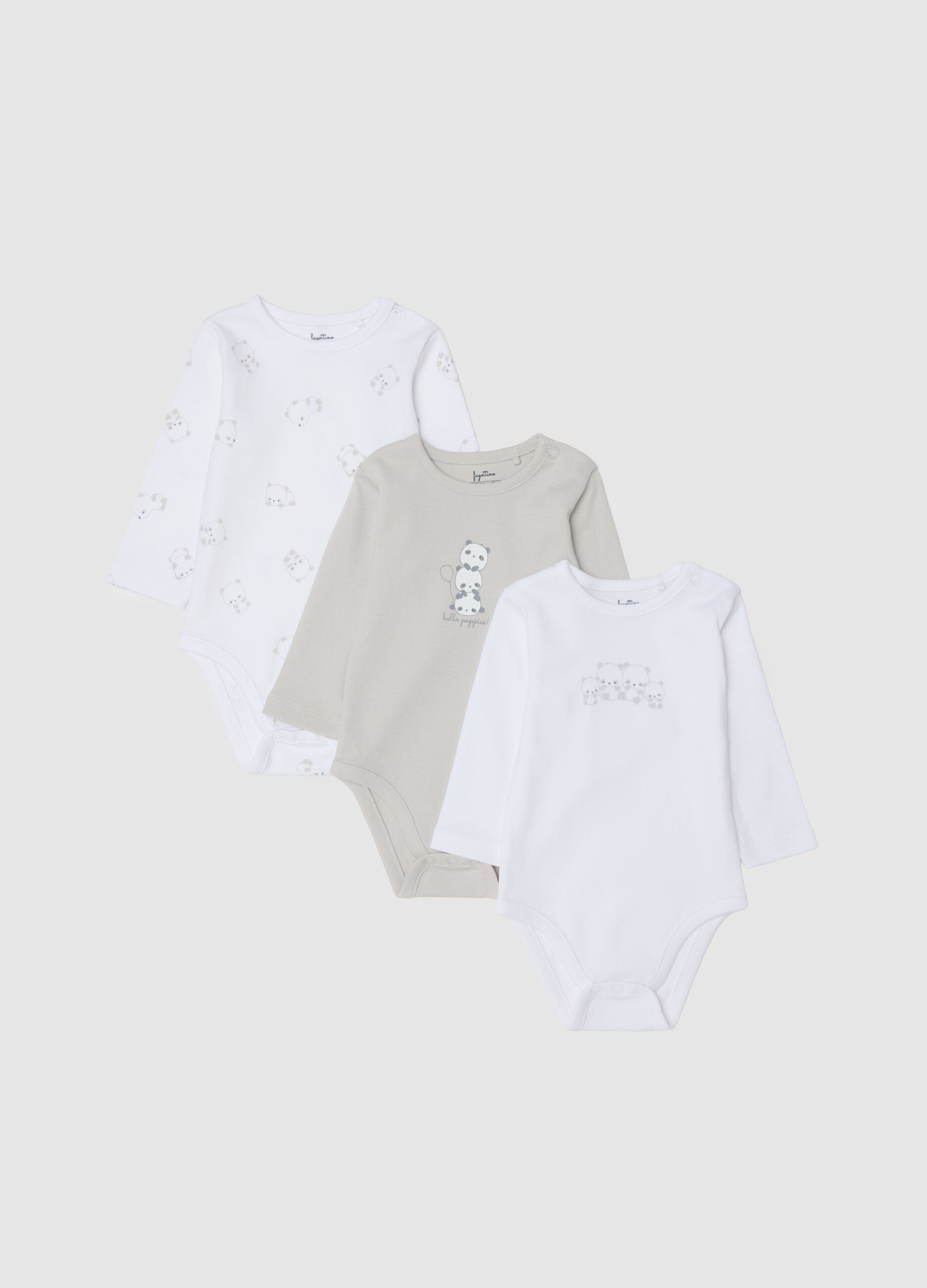 Tripack body da neonato in cotone bianco con maniche lunghe