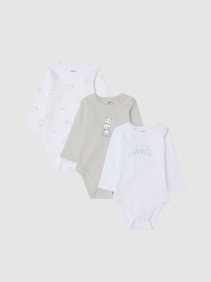 Tripack body da neonato in cotone bianco con maniche lunghe_0