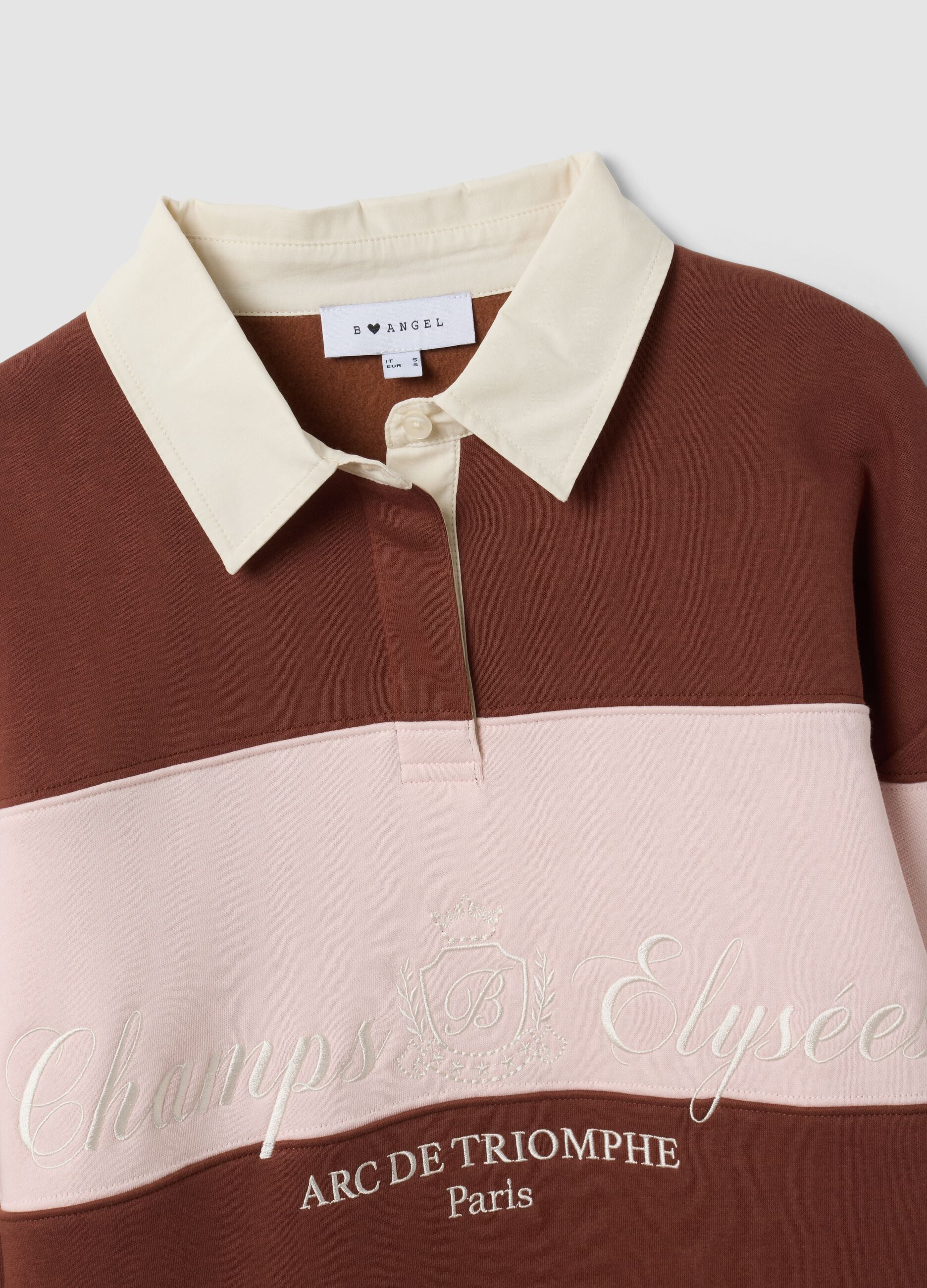 Brown striped cotton-blend sweatshirt with collar, relaxed fit