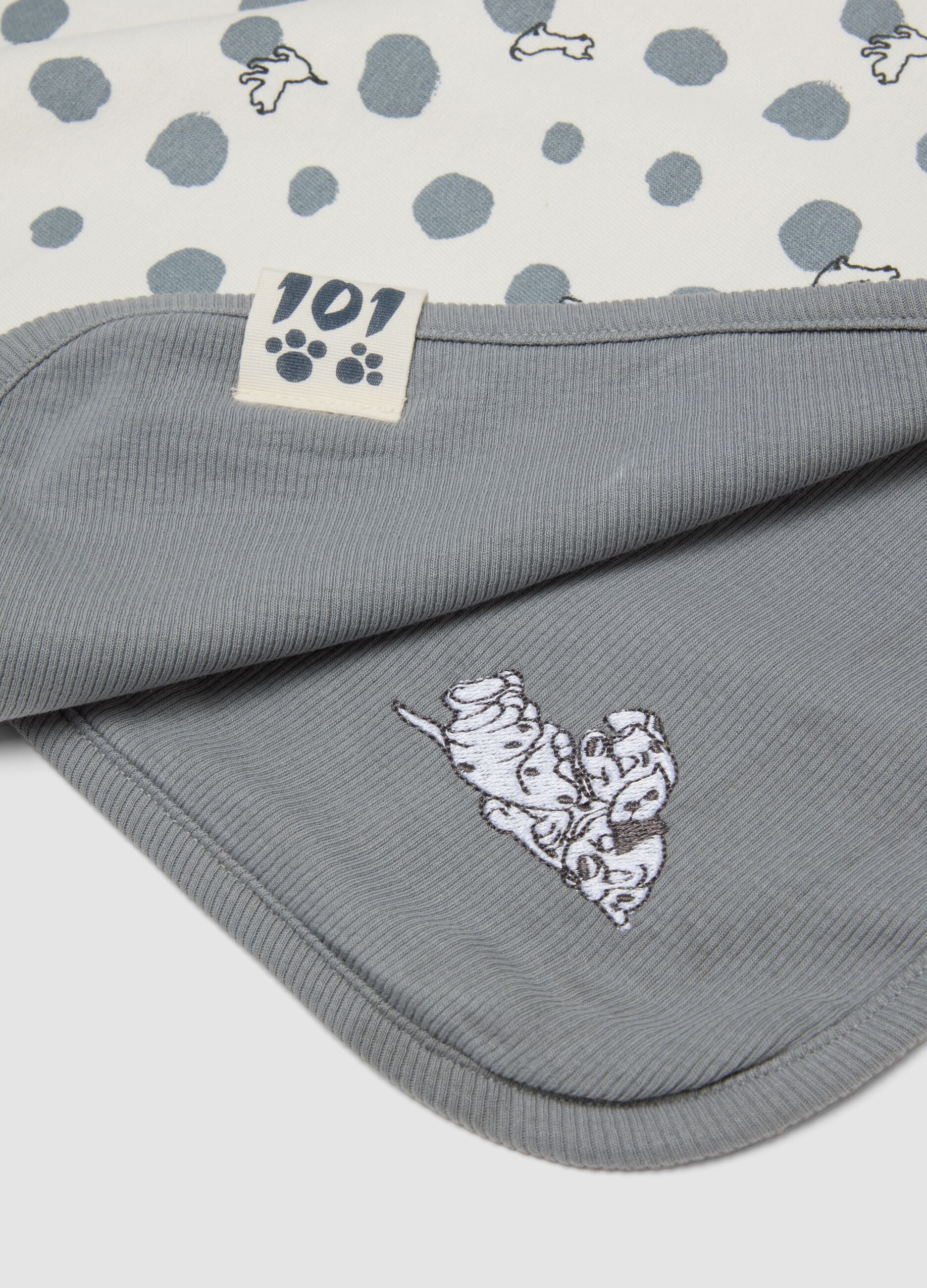 Grey pure organic cotton baby blanket with 101 Dalmatians embroidery