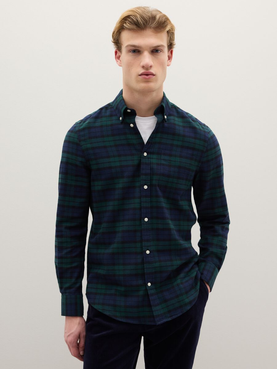 Camicia a quadri multicolor in puro cotone e flanella regular fit_0